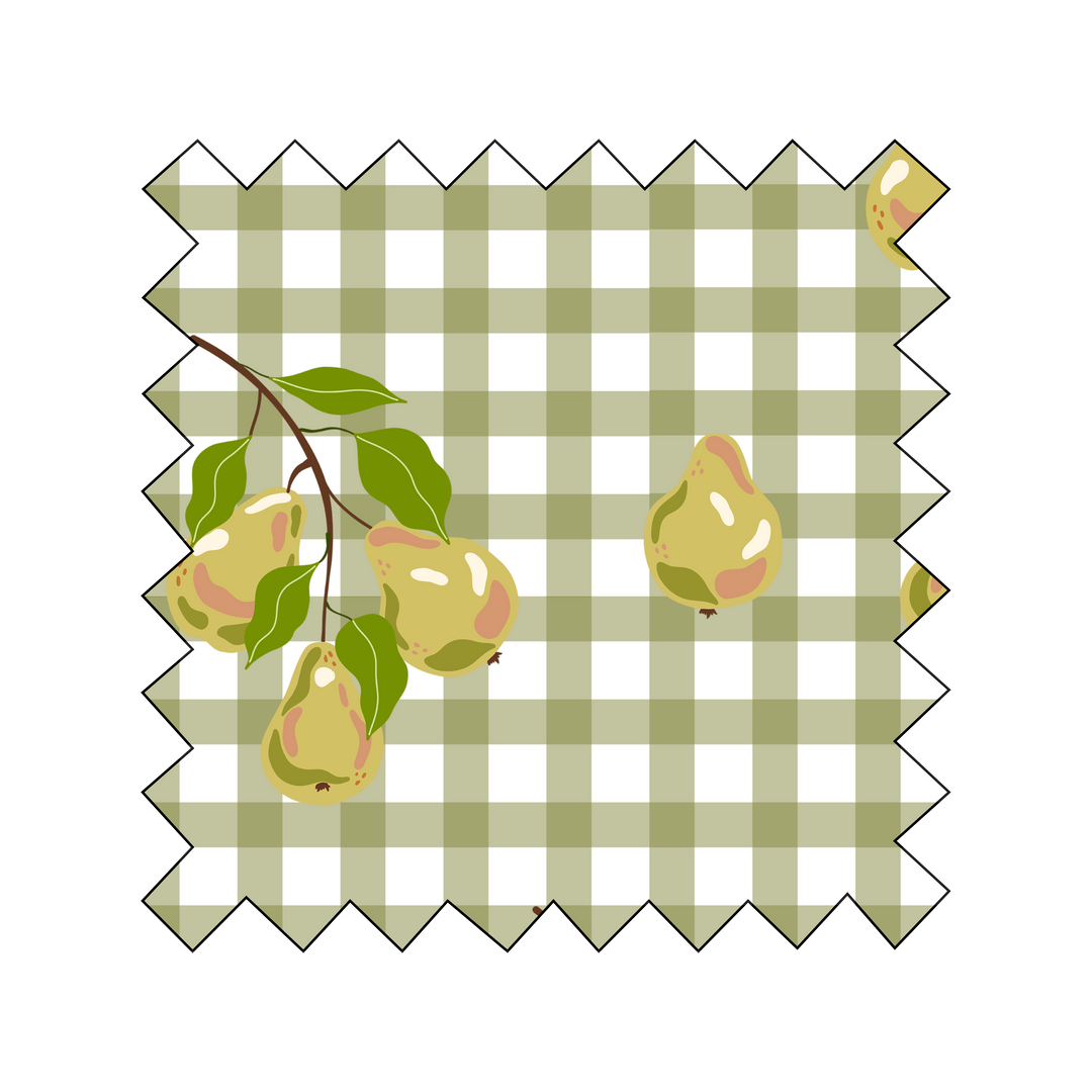 NEW Fabric Pears on Olive Green Gingham - By the Yard