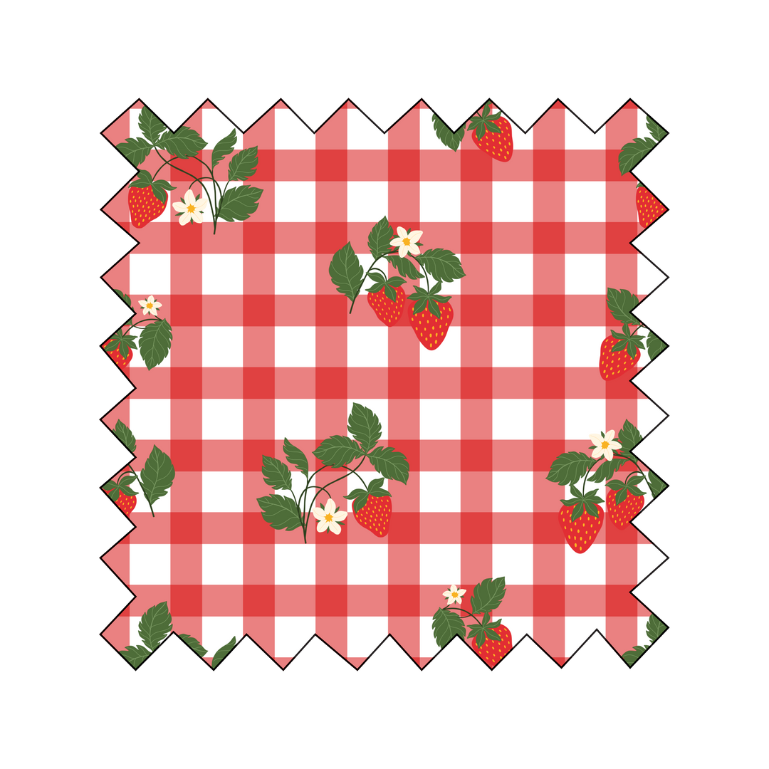 NEW Fabric Strawberries on Red Gingham - By the Yard