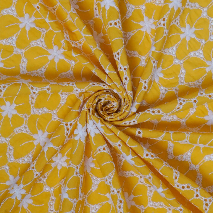 Fabric Yellow "Floral Jubilee" Eyelet - By the Yard