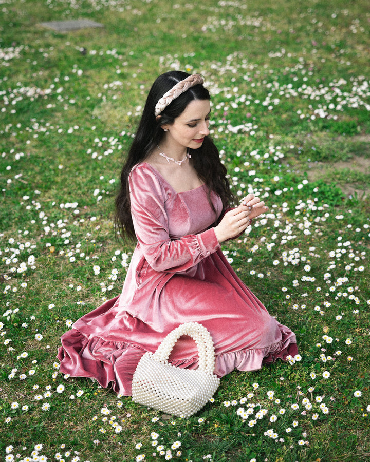 MTO - Mary Dress in Blush Pink Velvet