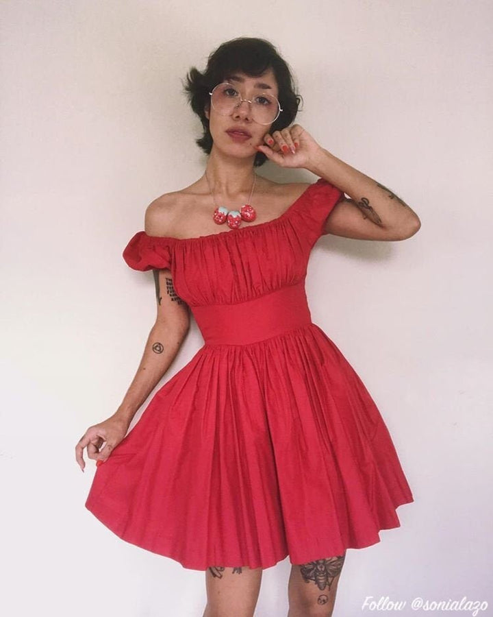 MTO - Loretta Dress in Cardinal Red Cotton