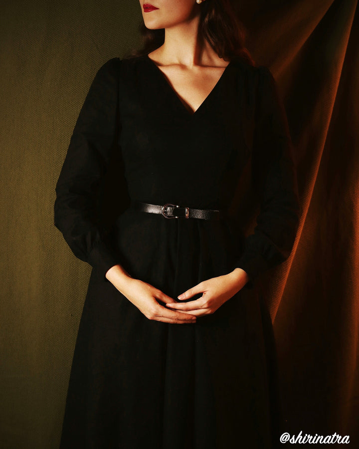 MTO - Donna Dress in Midnight Black Linen