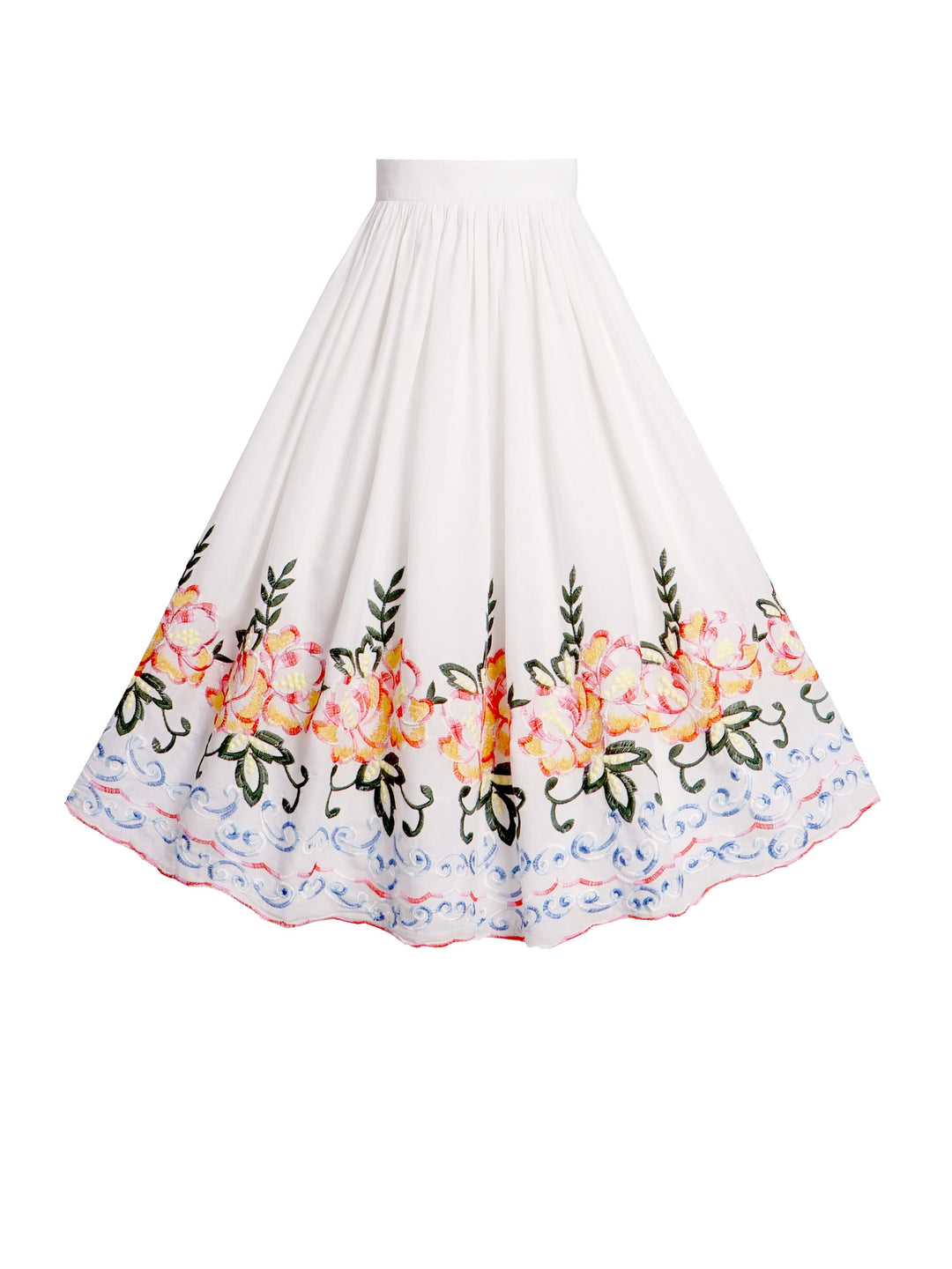 RTS - Size S - Lola Skirt White "Garden of your Dreams" Floral Border Print