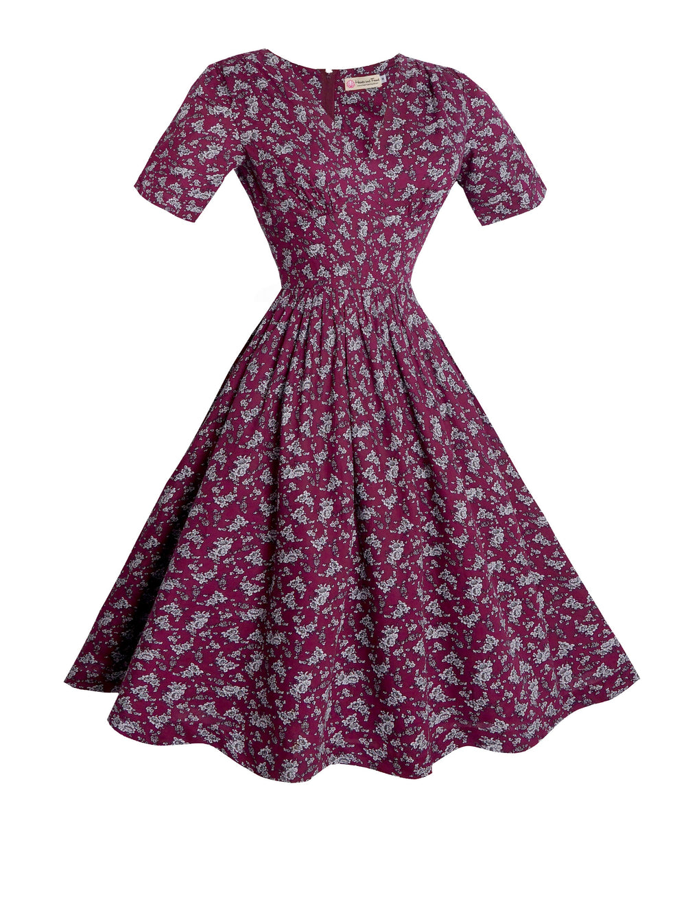 RTS - Size S - Sherry Dress Burgundy "Wisteria Blooms”