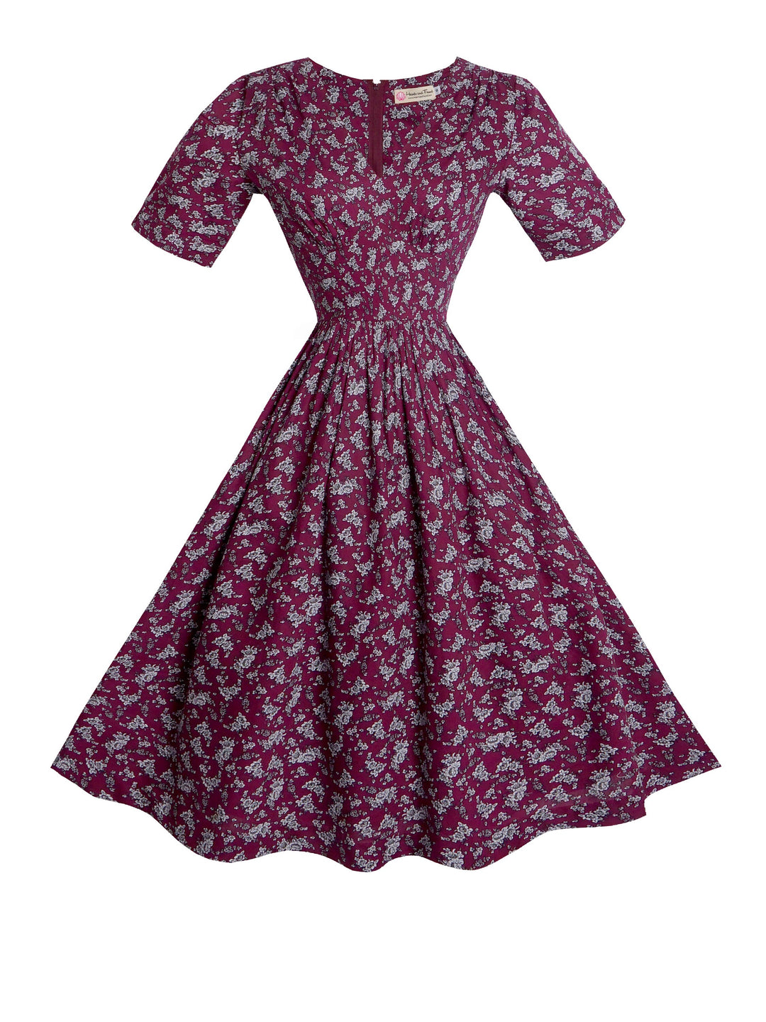 RTS - Size S - Sherry Dress Burgundy "Wisteria Blooms”
