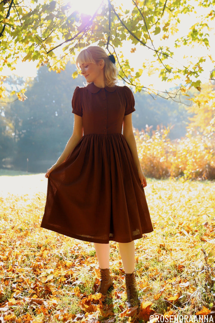 MTO - Amelie Dress in Walnut Linen