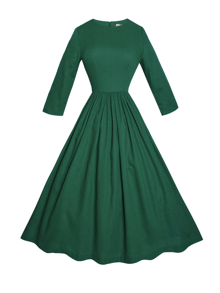 MTO - Marianne Dress in Forest Green Linen