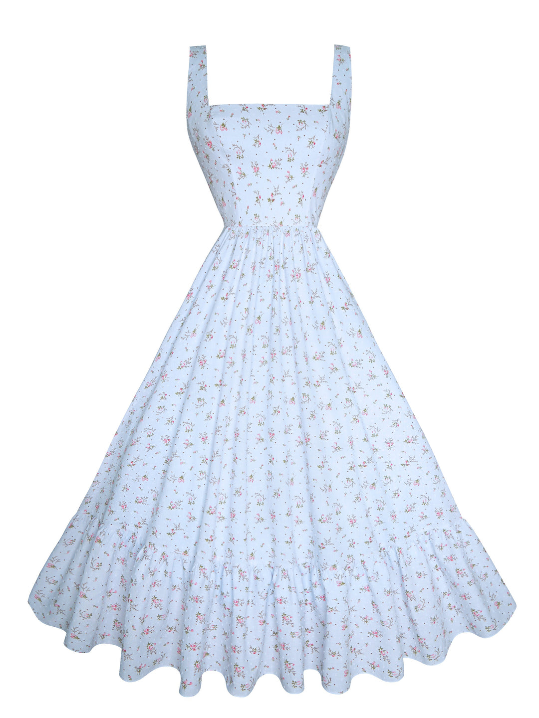MTO - Henrietta Dress in Blue "Ditzy Floral" Dotted Swiss