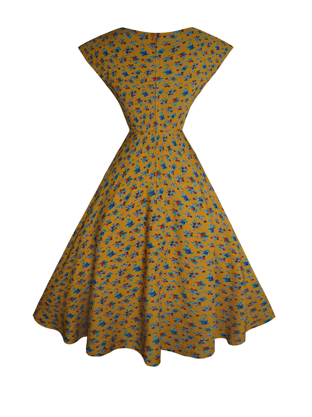 MTO - Kennedy Dress in Rayon Mustard "Rustic Country Roses"