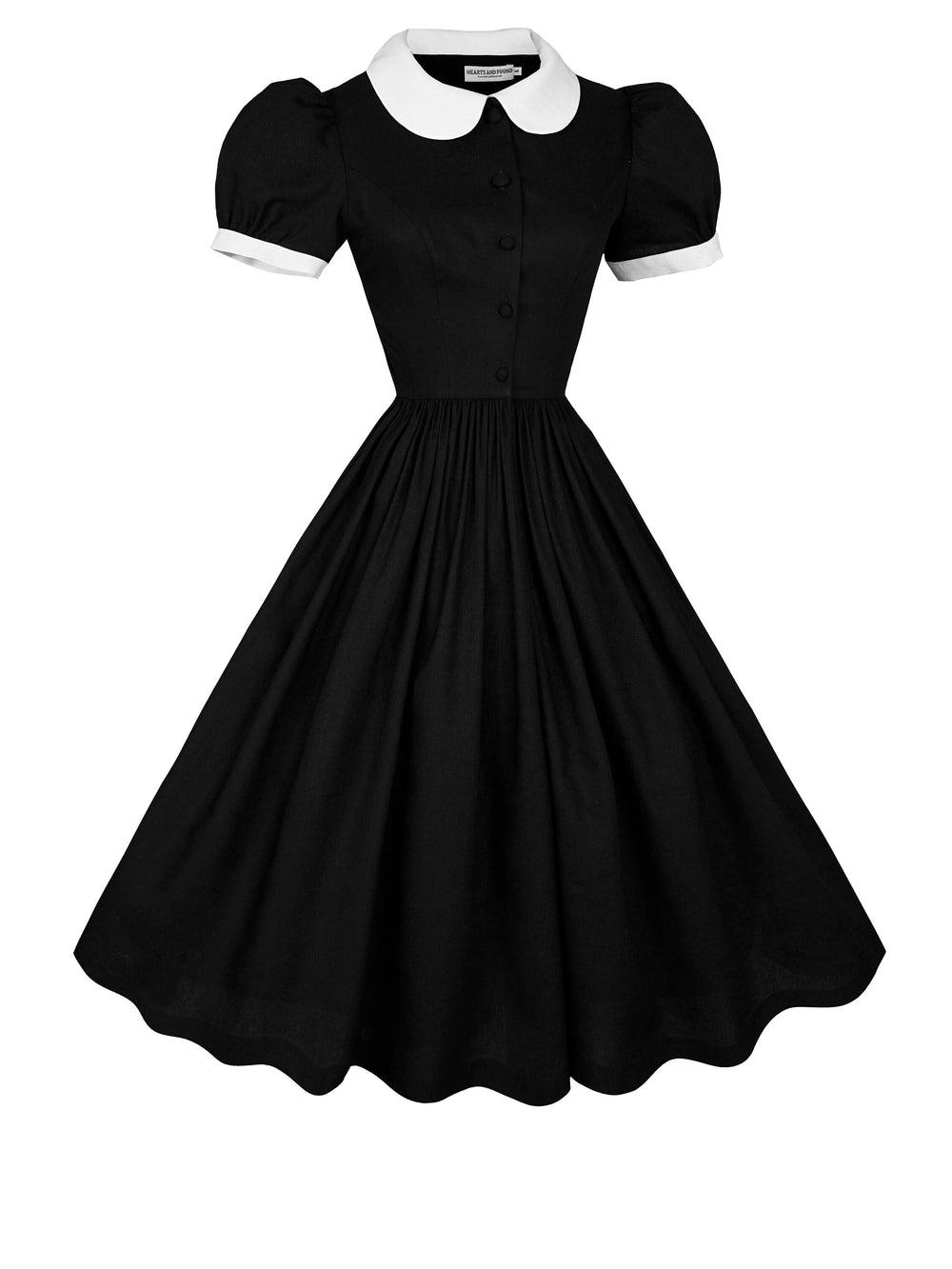 MTO - Amelie Dress in Midnight Black Linen + White Trim