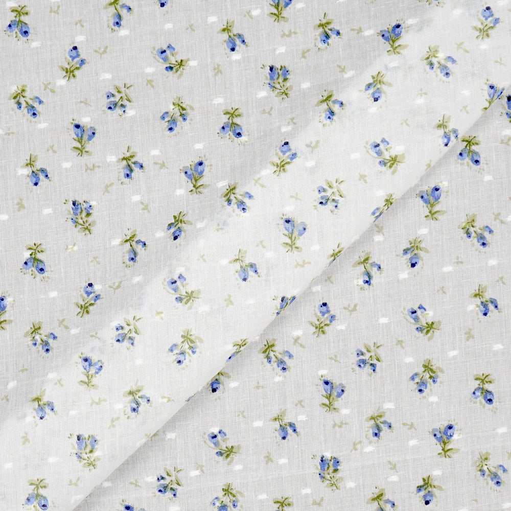 NEW Fabric in Blue "Forget-Me-Nots & Polka Dots" - By the Yard