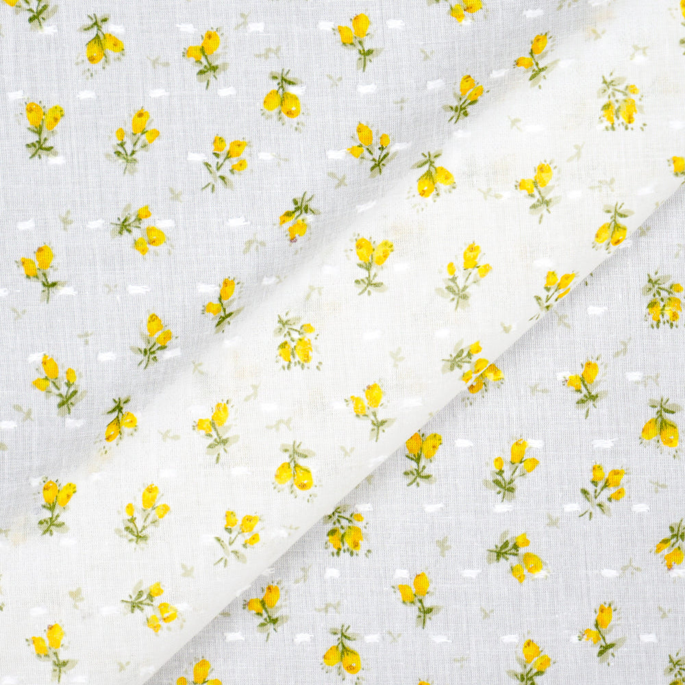 NEW Fabric in Yellow "Forget-Me-Nots & Polka Dots" - By the Yard