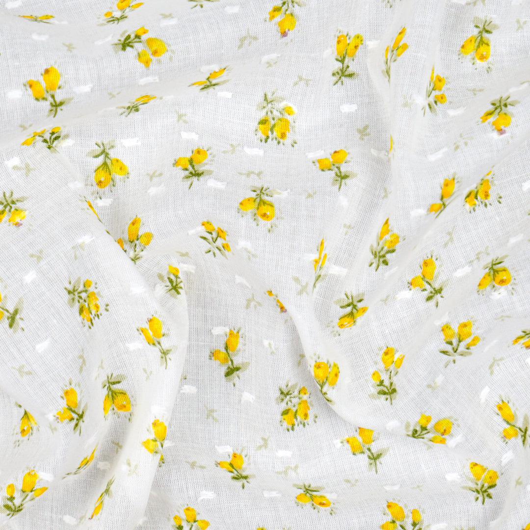 NEW Fabric in Yellow "Forget-Me-Nots & Polka Dots" - By the Yard