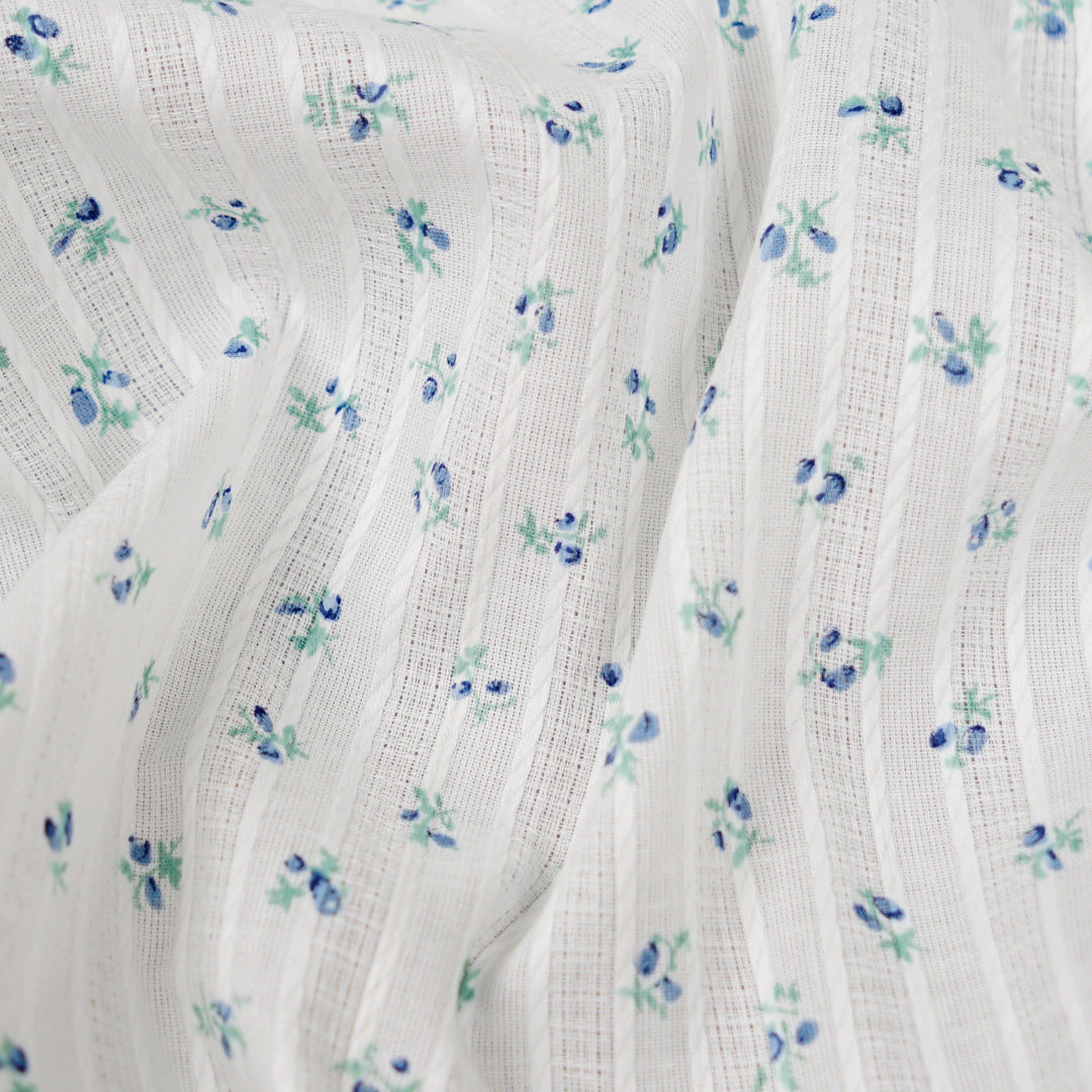 NEW Fabric in Blue "Rosey Garden Stripes" - By the Yard