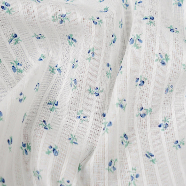NEW Fabric in Blue "Rosey Garden Stripes" - By the Yard